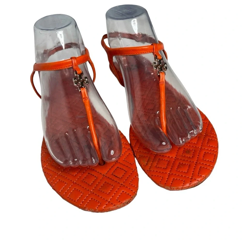 Tory Burch quilted poppy pumpkin Orange thong sandals women size 8/leather